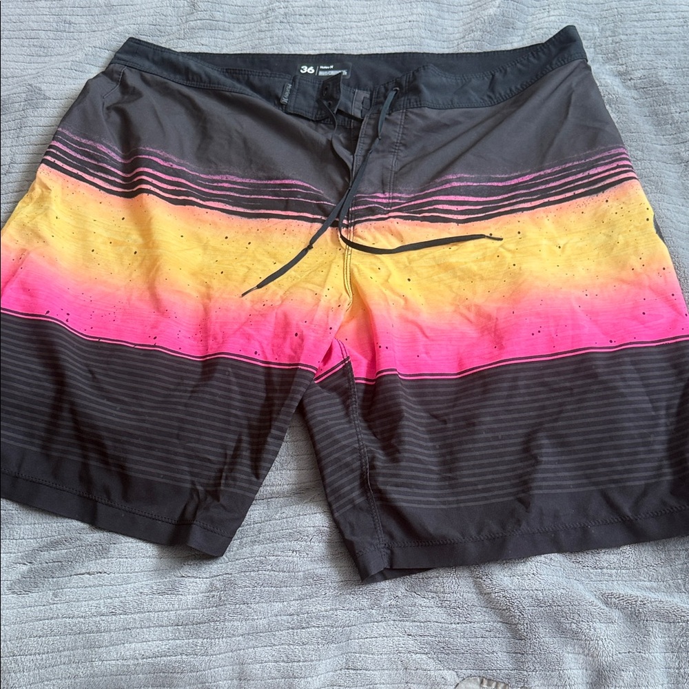 Hurley Black and Yellow-Pink Ombre Board Shorts
